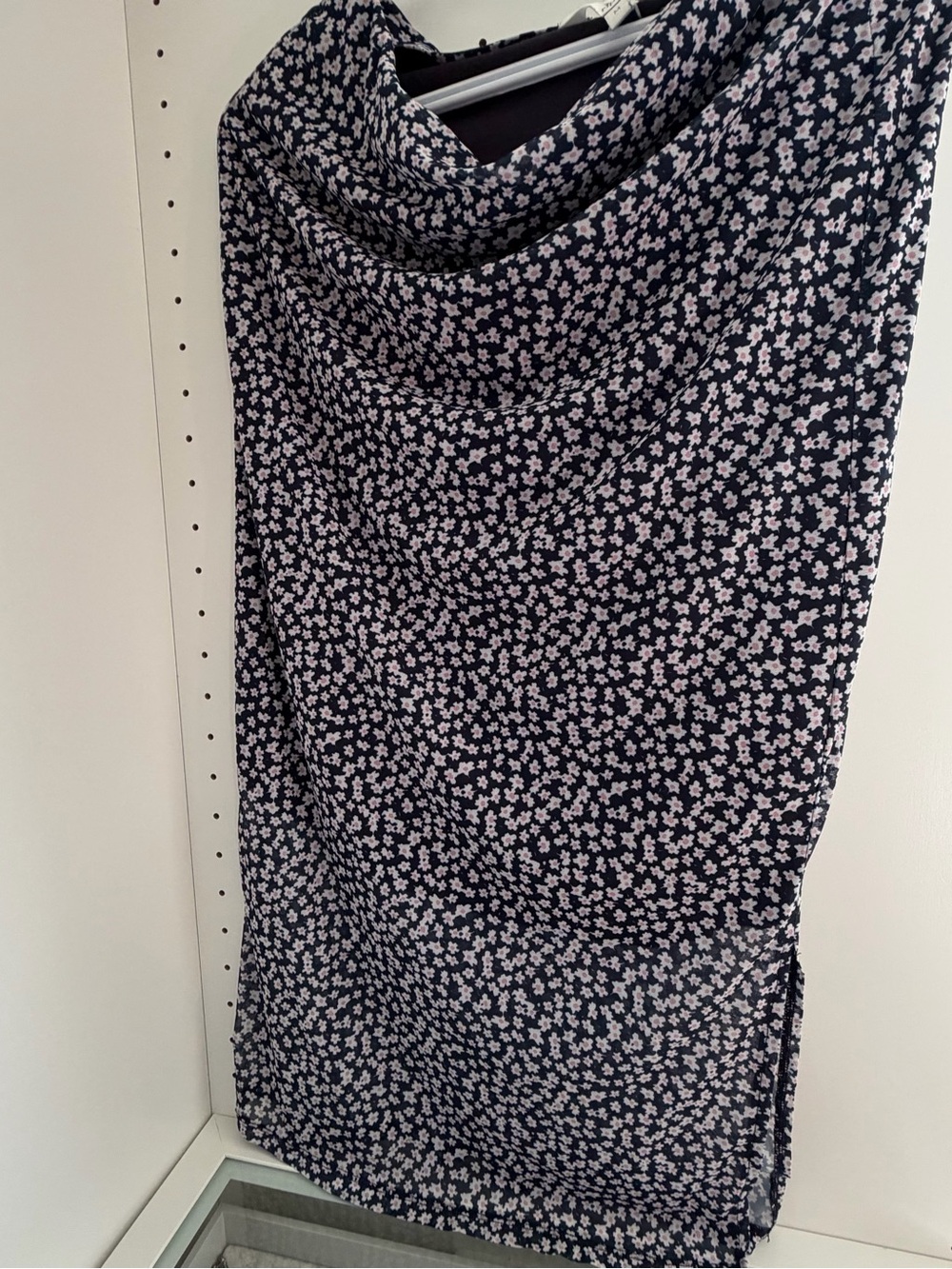 Navy Floral Maxi Skirt with Pink Daisy Print